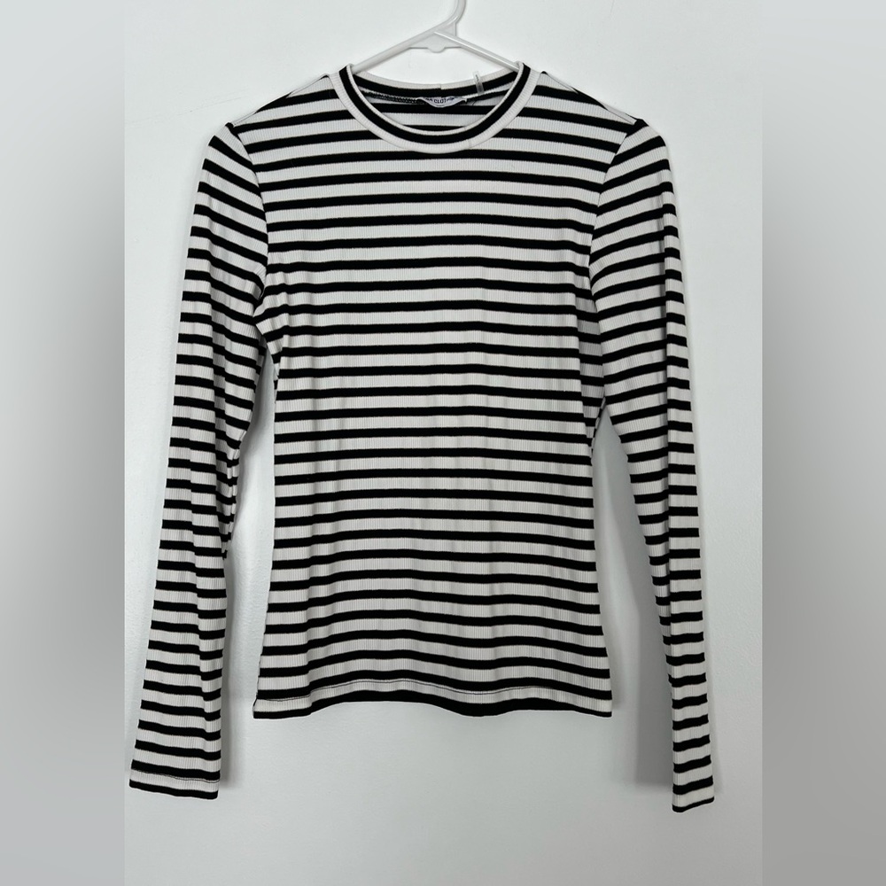 LNA Black and White Striped Rilo Rib Long Sleeve Tee